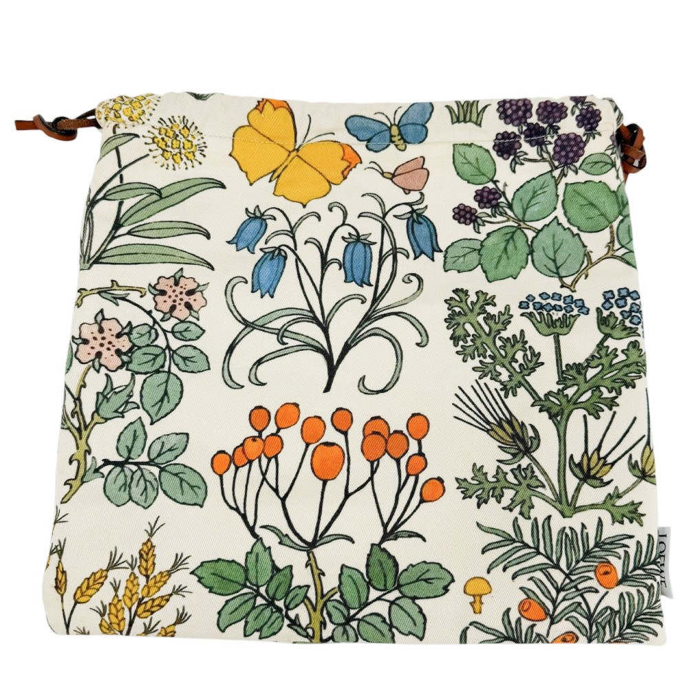 【11％OFF】 ロエベ 合切袋 レディース ハーBa ドローストリングポーチ 合切袋袋 DRAWSTRING POUCH LOEWE 綿織物  なめし革   緑であること 緑 マルチ色つや【中古品】