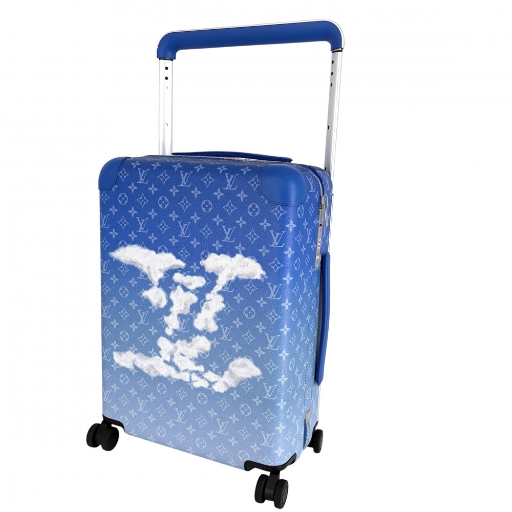 【大売出し】 ルイヴィトン キャリーバッグ ユニ一発やる モノグラム クラウズ ホライゾン55 ブート 旅行バッグ ヴァージルアブロー LOUIS VUITTON M20411 PVC上塗り帆布  なめし革   青碧 青 白いこと 白 しろがね色金具【中古品】