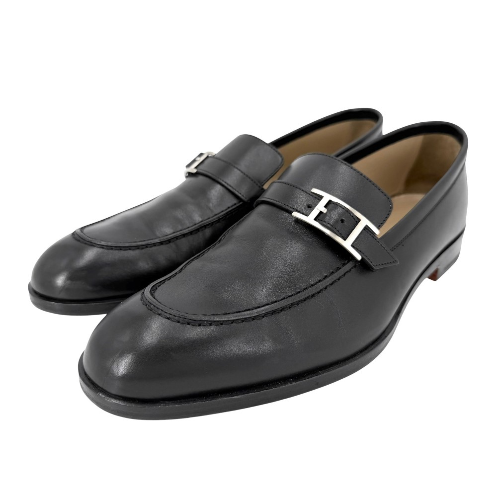 【大売出し】 エルメス ローファー メンズ モントレー メンズモカシン 靴 シューズ 41 1/2サイズ 約26.5cm HERMES H171435ZH02390 レザー ブラック 黒 シルバー金具【中古品】|VINTAGE BRAND TOKYO
