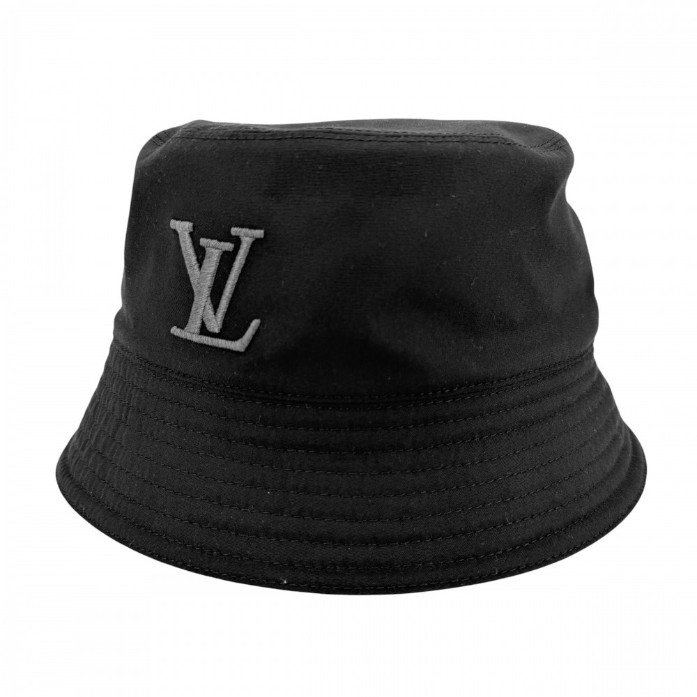 【大売出し】 ルイヴィトン かぶり笠 メンズ ロゴタイプ刺しゅう バケットハット・オンリー LV 流行り物品目 御召しもの S大きさ 鳥打ち帽 LOUIS VUITTON M5059L 綿織物    黒いこと 黒 美品【中古品】