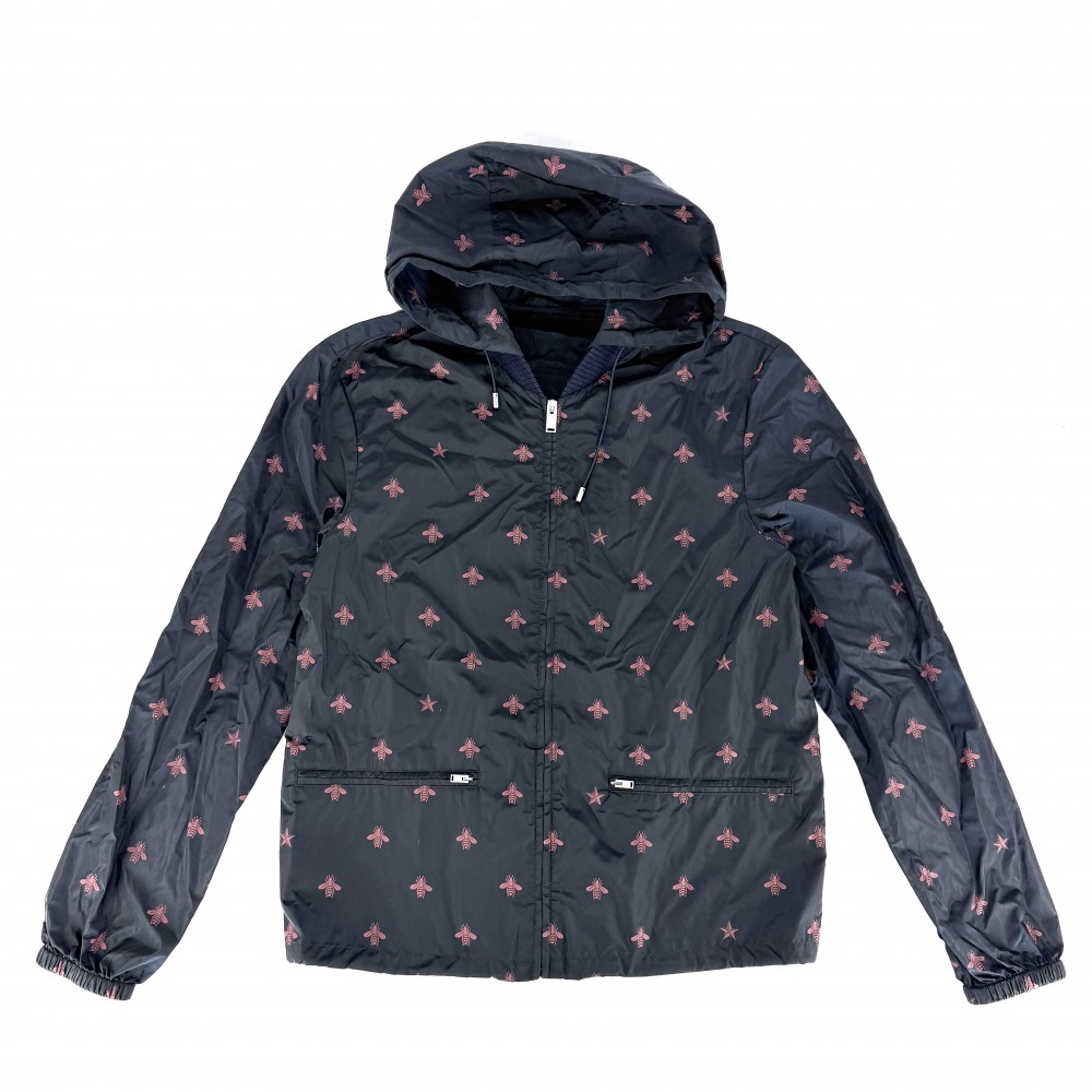 【大売出し】 グッチ 上衣 メンズ Bee 蜂 上衣 アウター 御召しもの 服 ボンネット付き添い人 GUCCI 46 米国海軍 紺 赤いこと 赤 しろがね色金具 ナイロン    春 秋 美品【中古品】