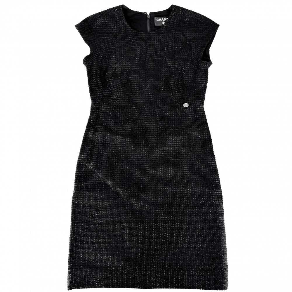 シャネル 衣装 レディース ツィード ノースリーブ ココボタン ヴィンテージ 御召しもの 服 CHANEL 36 黒いこと 黒    春 秋 美品【中古品】