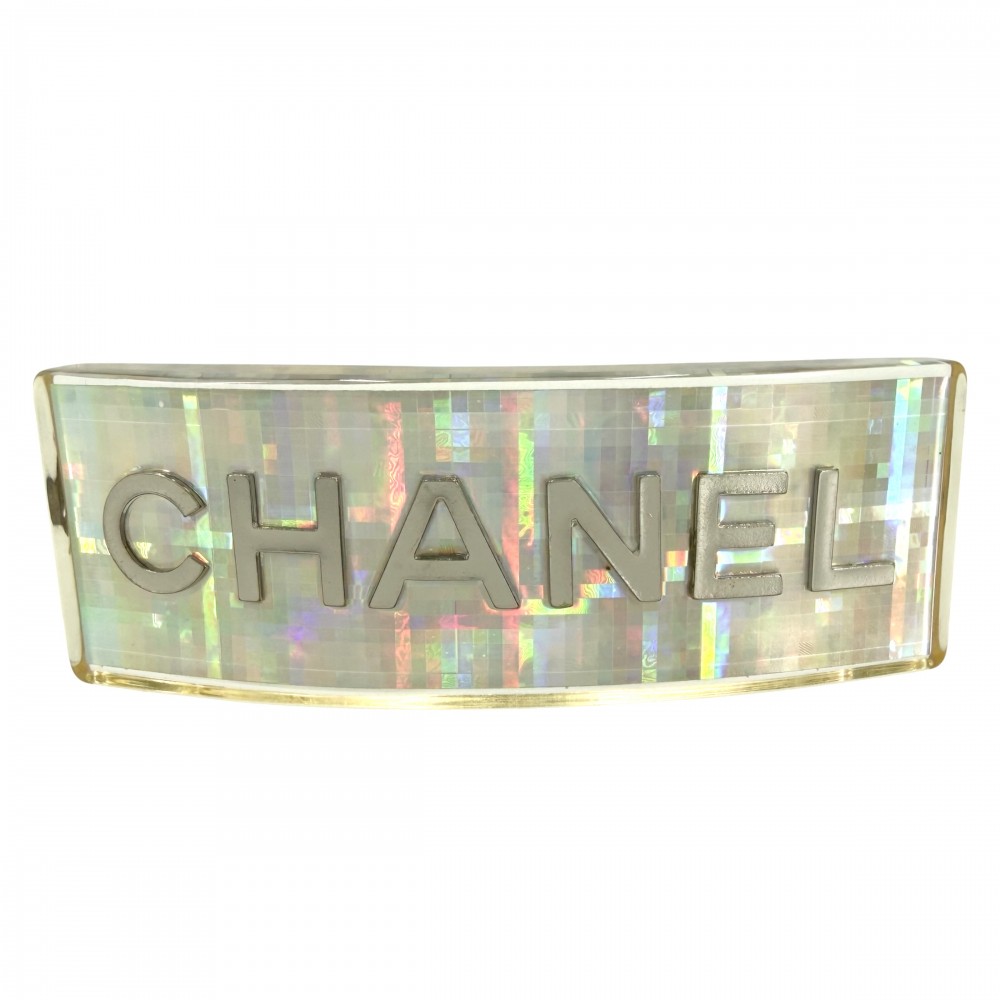 【大売出し】 シャネル ヘアアクセサリー レディース バレッタ ロゴ アクセサリー ファッションアイテム ホログラム CHANEL 97P クリア マルチカラー シルバー金具 約44.0g1997年【中古品】｜VINTAGE BRAND TOKYO