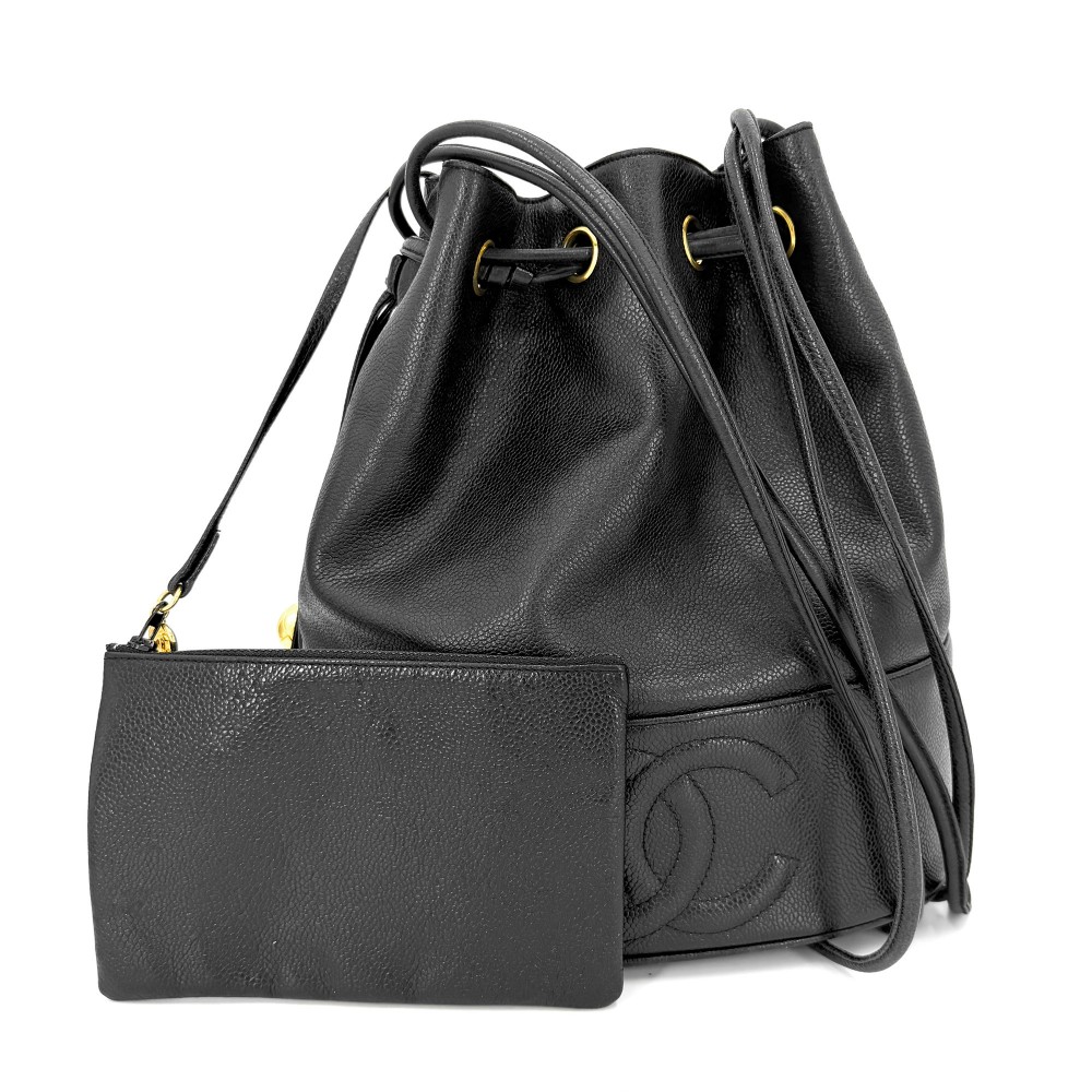 シャネル ハンドバック レディース ココマーク 合切袋御徒面子 ココチャーム 肩かけ CHANEL  キャビア素はだ   黒いこと 黒 ゴールド金具【中古品】