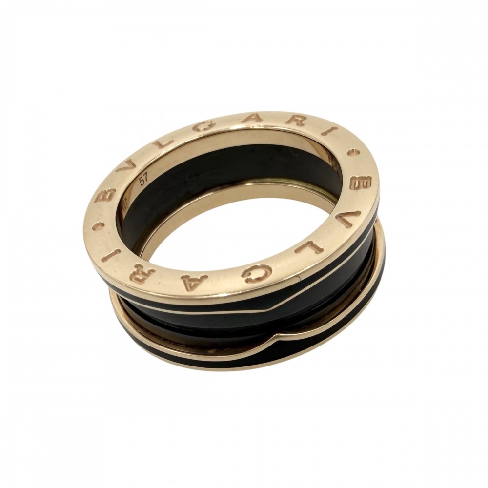 【大売出し】 ブル小峡谷 指環 メンズ ビーゼロワンリング B-ZERO1 18金PG 金750 57大きさ 宝飾品 付属物 BVLGARI K18さくら色ゴールド  陶芸   約16号 黒いこと 黒 ゴールド 約9.2g【中古品】