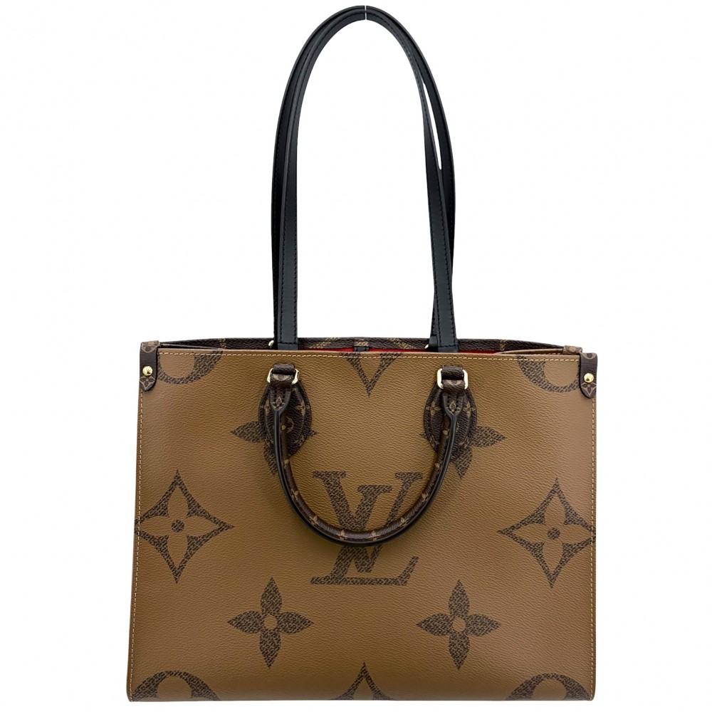 ルイヴィトン 2WAY レディース オンザゴーMM ハンドバック トートバッグ 肩かけ LOUIS VUITTON M45321  モノグラムジャイアント  モノグラム・リバース  赤銅色 茶 ゴールド金具 美品【中古品】
