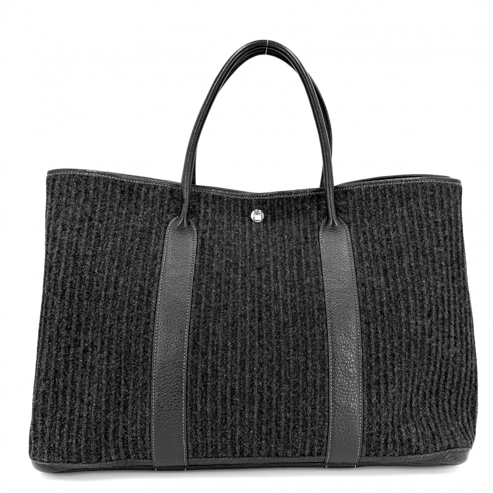 エルメス ハンドバック レディース 筋目 苑地寄りあいGM 43 トートバッグ 肩かけ HERMES □J目じるし フェルト  なめし革   黒いこと 黒 しろがね色金具2006年【中古品】