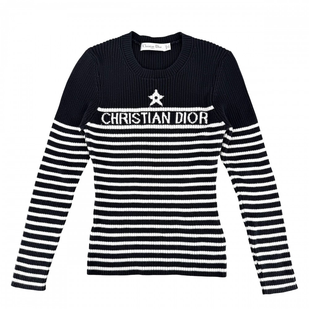 ディオール 編み物 レディース 間借り人 Dioriviera スウェーター トップス お召しもの 服 Christian Dior 36 米国海軍 紺 白いこと 白 綿織物    春 秋 冬 美品【中古品】
