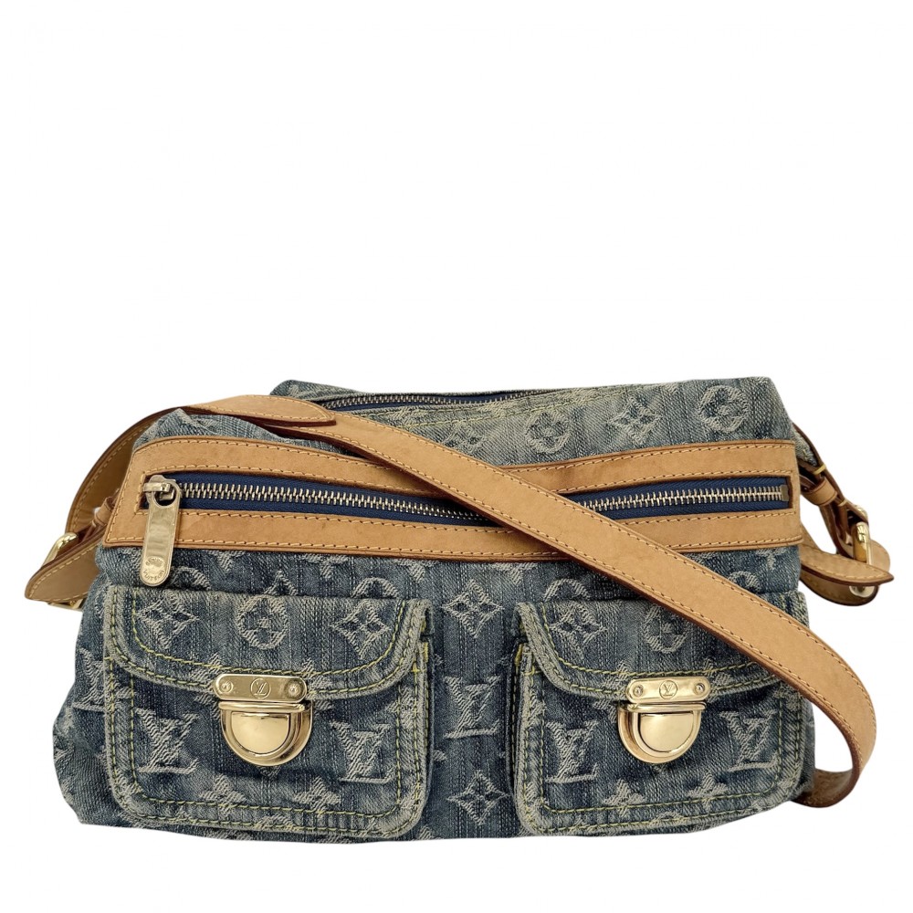 ルイヴィトン ショルダーバッグ レディース モノグラムジーンズ うば車PM 肩かけ 曲がった掛け LOUIS VUITTON M95049    青色 青 ゴールド金具【中古品】