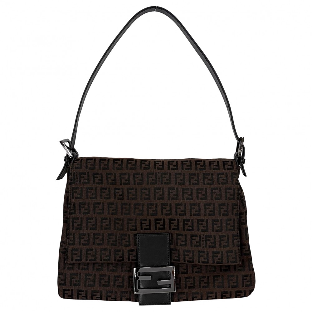 フェンディ ショルダーバッグ レディース ズッキーノ マンマバケット 壱肩部 Mamma Bucket FENDI 8BR001 帆布  なめし革   赤銅色 茶 黒いこと 黒 火器金属元素金具【中古品】