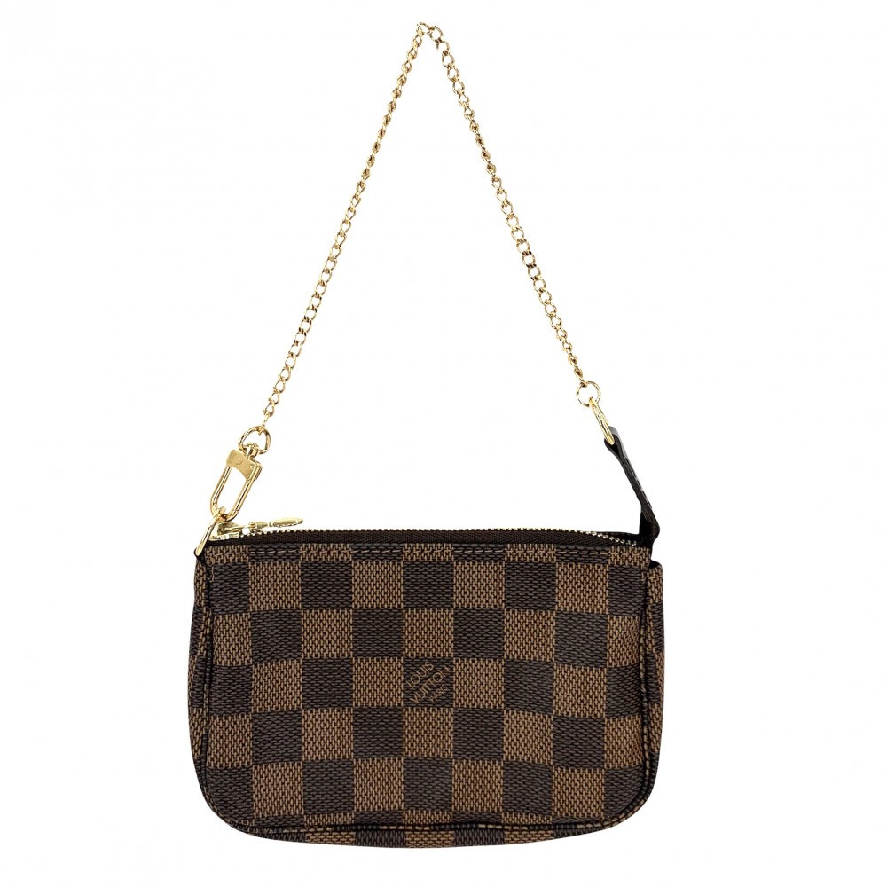 ルイヴィトン ハンドバック レディース ミニポシェットアクセソワール 付属物合切袋 MiniPochette Accessoires LOUIS VUITTON N58009 ダミエキャンバス    赤銅色 茶 ゴールド金具 美品【中古品】