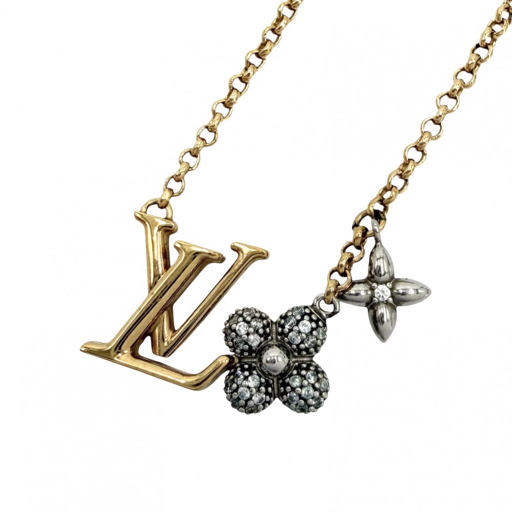 ルイヴィトン 首飾り レディース LV 瓦 パンダント 付属物 シャンデリヤ アジャスター付き添い人 LOUIS VUITTON    M01265 ゴールド しろがね色 約7.7g【中古品】