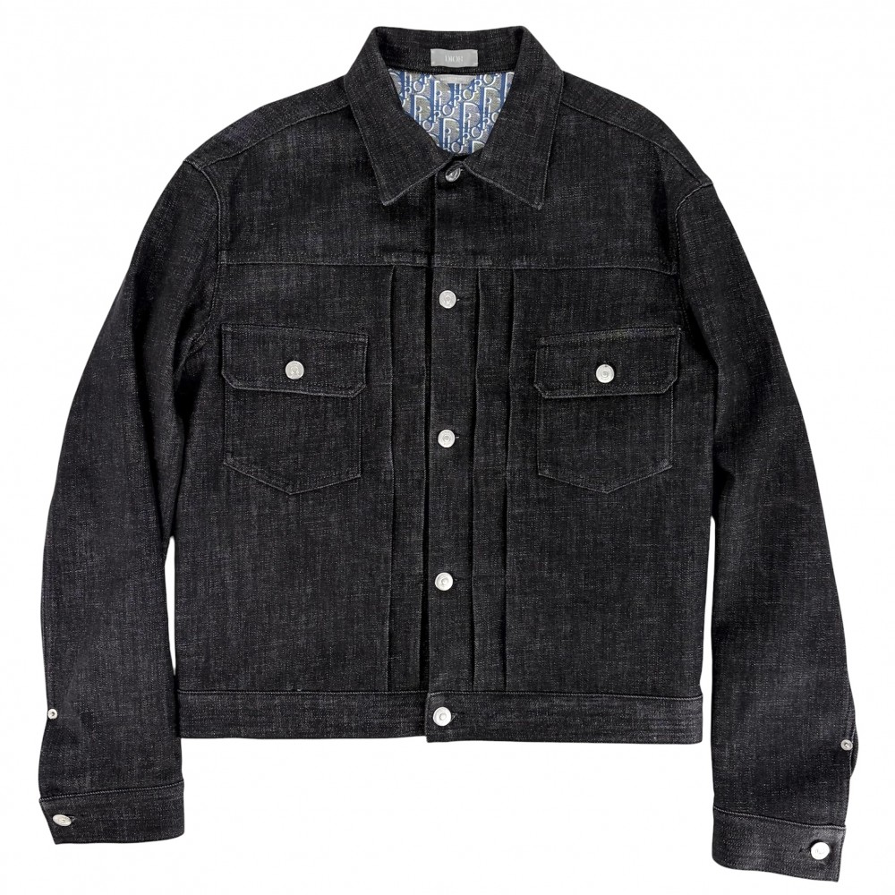クリスチャンディオール ジーンズ上衣 メンズ オブ漏れる アウター 御召しもの 服 Dior 48 013D480D236X 黒いこと 黒 しろがね色金具 綿織物  ポリエステル  ポリウレタン  春 秋 美品【中古品】