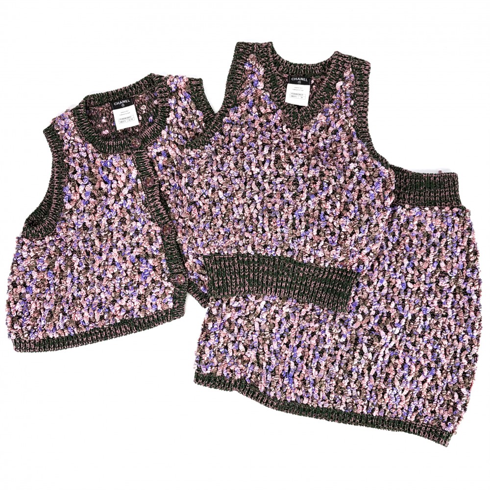 【大売出し】 シャネル セットアップ レディース ベスト トップス ジャケット スカート 34/36 アパレル 服 ニット CHANEL ピンク グリーン 緑 コットン シルク その他 春 秋 美品【中古品】|VINTAGE BRAND TOKYO