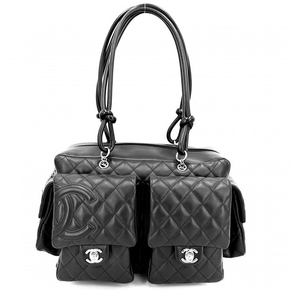 シャネル ハンドバック レディース カンボンライン マルチ衣嚢 マトラッセ ココマーク 肩かけ トートバッグ CHANEL 子ヒツジ人はだ    黒いこと 黒 しろがね色金具【中古品】