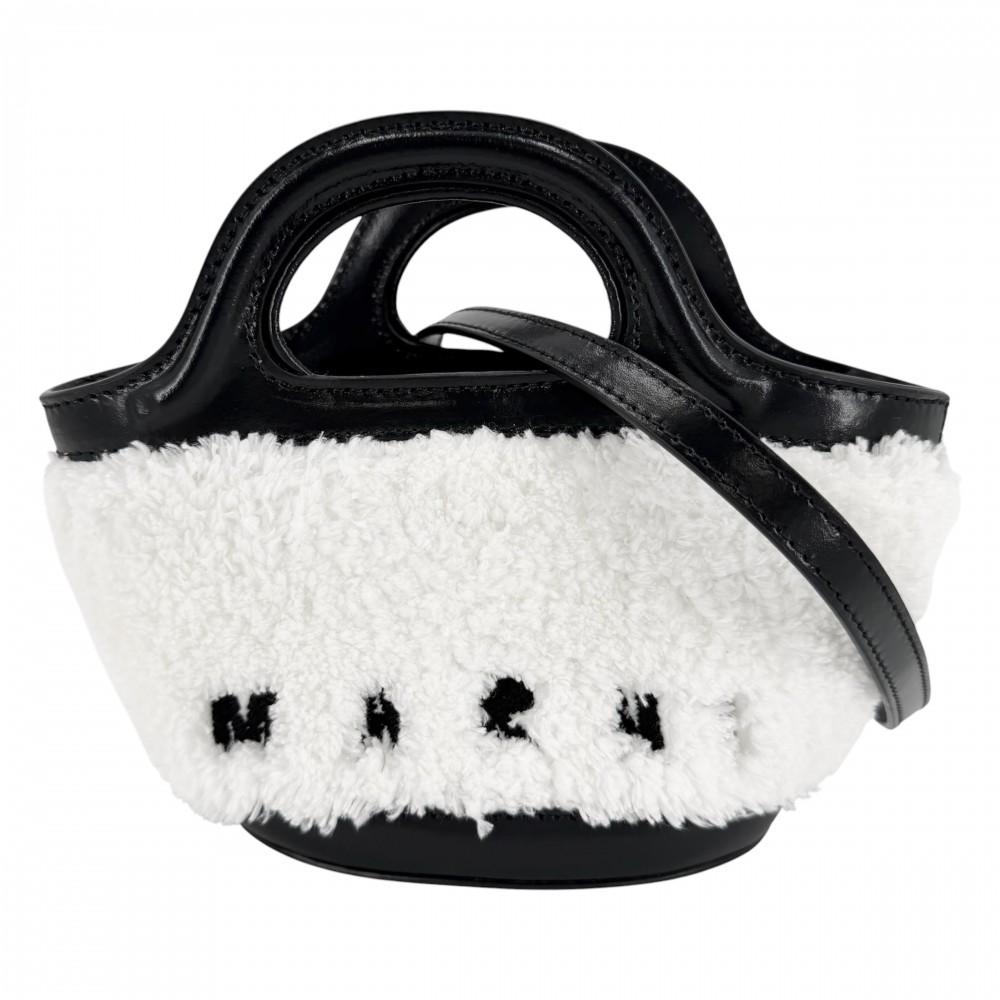 【大売出し】 マルニ 2WAY レディース トロピカリア マイクロ ハンドバッグ ショルダーバッグ 斜め掛け MARNI BMMP0097Q2 レザー ファー ホワイト 白 ブラック 黒 ゴールド金具【中古品】|VINTAGE BRAND TOKYO