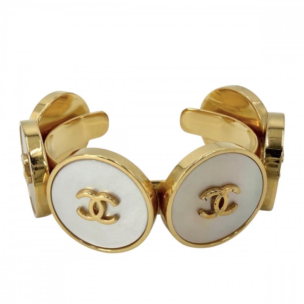 【大売出し】 シャネル バングル レディース ココマーク アクセサリー ヴィンテージ CHANEL GP 97P ゴールド ホワイト 白 約94.3g1997年【中古品】｜VINTAGE BRAND TOKYO