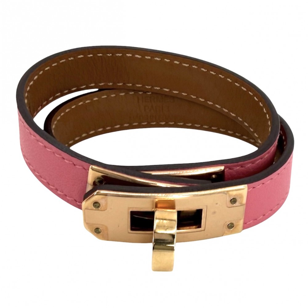 【大売出し】 エルメス ブレスレット レディース ミニケリー ドゥブルトゥール バングル アクセサリー HERMES レザー U刻印 ピンク ゴールド金具 約18.4g2022年【中古品】|VINTAGE BRAND TOKYO