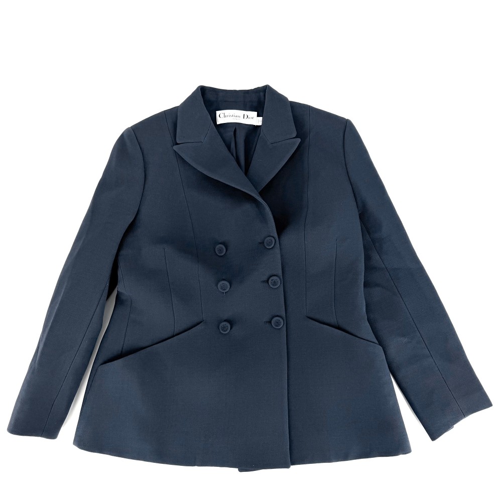 ディオール テーラードジャケット レディース ロゴ ダブルブレスト アウター アパレル 服 Dior 40 ネイビー 紺 ウール ナイロン シルク 秋 冬【中古品】｜VINTAGE BRAND TOKYO
