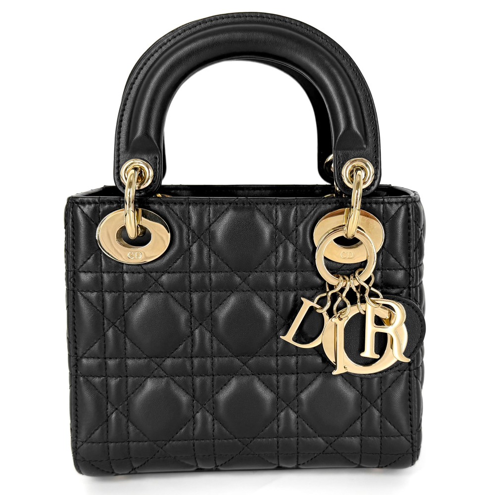 クリスチャンディオール ハンドバッグ レディース カナージュ レディディオールミニ 小さめ Christian Dior ラムスキン ブラック 黒 ゴールド金具【中古品】｜VINTAGE BRAND TOKYO