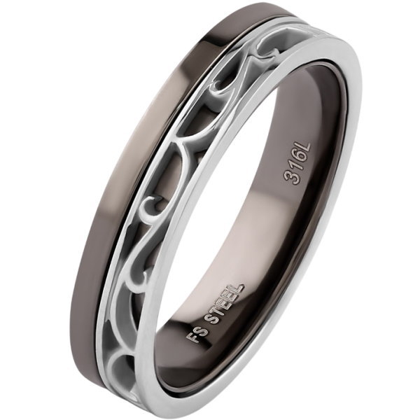 ブラック アラベスク ステンレスリング(指輪)*FREE STYLE(フリースタイル)Stainless｜シルバーアクセサリーバズショット