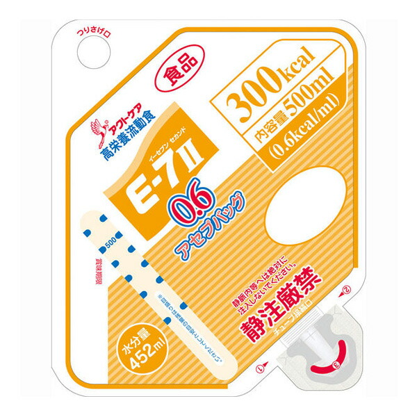 流れ食 E-7二番め 0.6（イーセブンセカンド）アセプバッグ 300キロカロリー 500ml×16個 医薬品・コンタクト・介護-介護用品-流動食