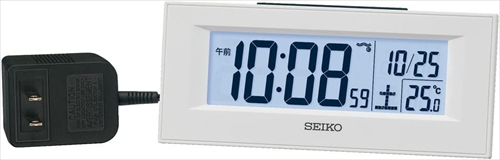 セイコー セイコークロック 置時計 目覚まし時計 電波 白 デジタル LEDバックライト 64×154×39mm DL218W
