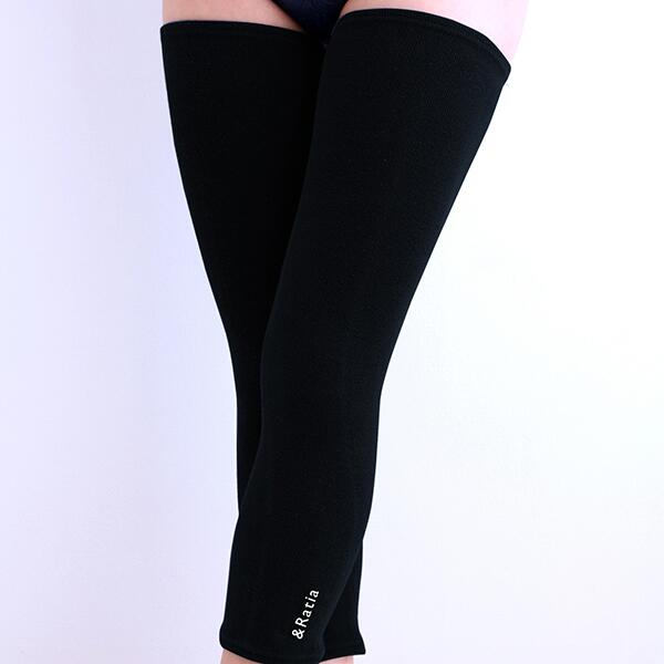 ＆Ratiaアンドラティア ロングサポーター 脚用 ブラック New （２枚セット） クイックホットボディジェル付き 光電子繊維 遠赤外線 ＆ラティア