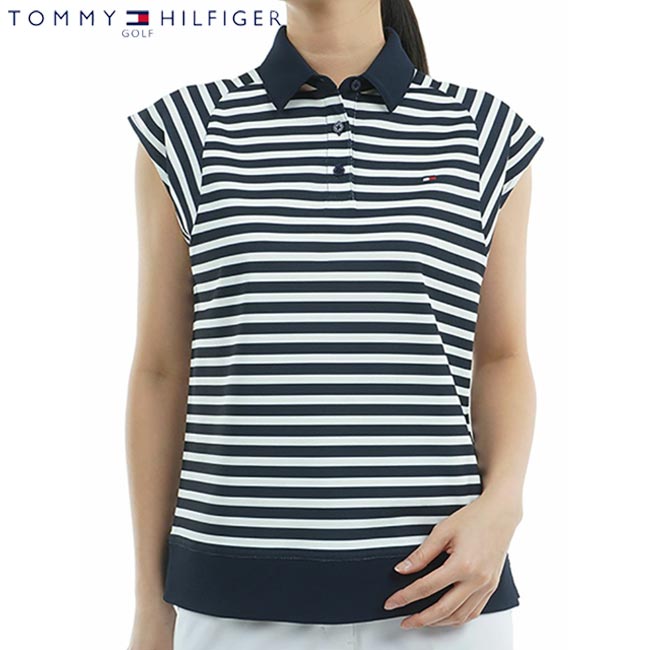 【掘り出し物!30%OFF!!】 【2025年春夏真似形】 TOMMY HILFIGER GOLF トミーヒルフィガーゴルフ クレイジーボーダー フレンチスリーブシャツ(レディス）吸汗速乾 UV取りすてる THLA503 【B-ONE-Y】