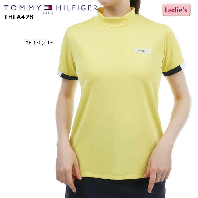 【2024年春夏モデル】 TOMMY HILFIGER GOLF トミーヒルフィガーゴルフ ストライプカフス 半袖モックシャツ (レディス）THLA428 婦人 ゴルフウェア ハイネック 半袖 ミニマル シンプル 吸汗速乾 【B-ONE-Y】