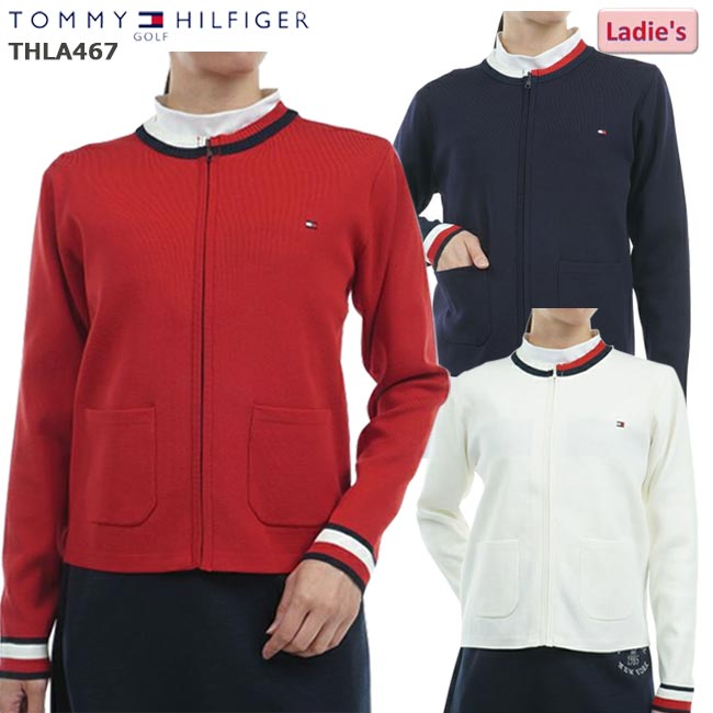 【掘り出し物!30%OFF!!】 【2024年秋冬青写真】 TOMMY HILFIGER GOLF トミーヒルフィガーゴルフ 向こう正面ZIP カ－ディガン (レディス）編み物 THLA467 【B-ONE-Y】