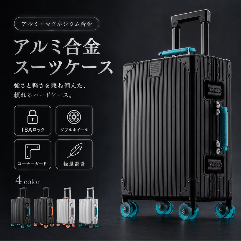 【680円OFF 7/22配布】 スーツケース キャリーケース アルミタイプ Sサイズ Mサイズ ハードケース 軽量 高耐久 TSAロック ダブルホイール 360度回転 静音キャスター 頑丈 ボディ アルミケース 出張 旅行 海外旅行 ビジネス トラベル B4U 2026|B4U
