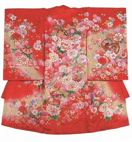 【JM２３】牡丹と鈴　　【レンタル１週間】女児お宮参り衣装　　往復送料無料！フード３点セット無料！｜ベビーツーワン