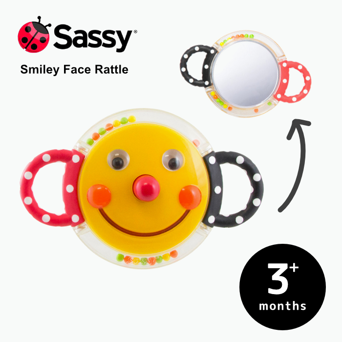 New Sassy(サッシー)にこにこミラーラトル/【知育玩具 ガラガラ】歯がため 赤ちゃん 出産祝い　スマイリーフェイスラトルがリニューアル
