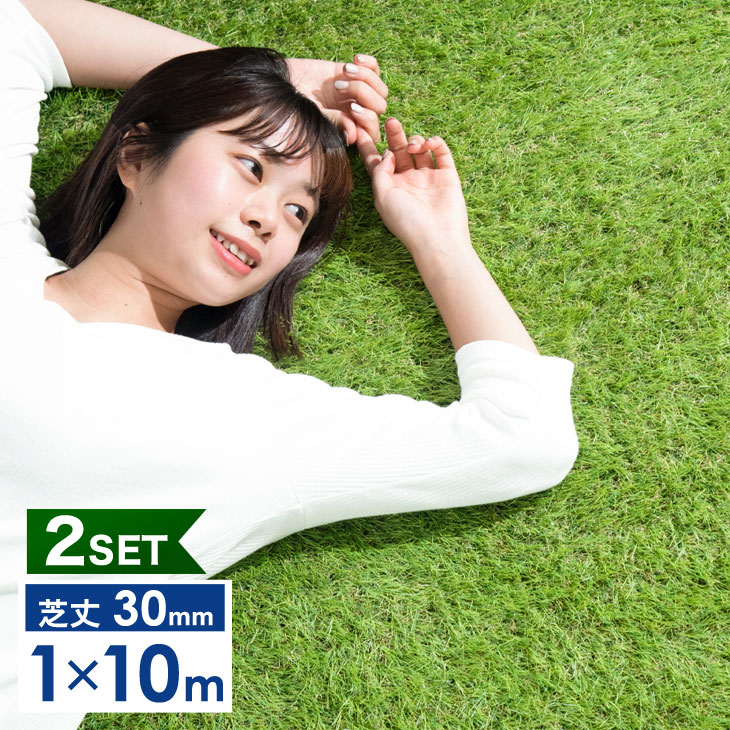 緑 芝生 2個セット 1m 10m 庭 人工芝生 ロールタイプ U字ピン ロールタイプ セット 幅1m 芝丈30mm 庭 バルコニー 人工芝 ベランダ リアル ガーデニング リアル人工芝 10m テラス ガーデン U字固定ピン48本入 ｕ字ピン48本付 ふかふか 1m 10m 人工芝 送料無料 2個セット