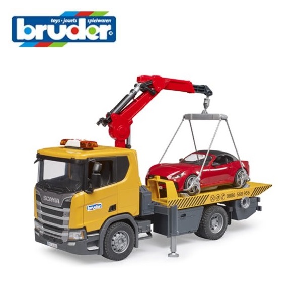 Bruder(ブルーダー)SCANIA レッカークレーン&BRUDERロードスター(RED)BR03552 ドイツ製 街で働く車 スカニア 【北海道・沖縄及び離島発送不可】|育児グッズと輸入玩具の店 ほっぺ