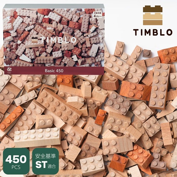 木製ブロック Timblo（ティンブロ） Basic 450 ウッディプッディ T01-0002 収納袋、作り方説明書付き 木製ブロック450ピース【北海道・沖縄及び離島発送不可】｜育児グッズと輸入玩具の店　ほっぺ