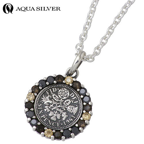 【ポイント2倍！20日まで！】 アクアシルバー AQUA SILVER ネックレス 6ペンスコイン シルバー アクセサリー チェーン付き シルバー925 スターリングシルバー ASP240FGLZ-CL50