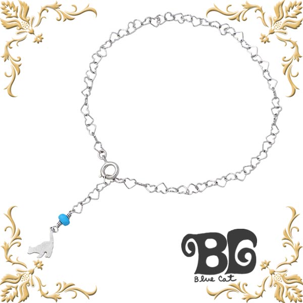 【ポイント2倍！20日まで！】 ブルーキャット Blue Cat シルバーターコイズ ブレスレット アクセサリー チェーン ネコ レディース ロジウムコーティング ねこ 猫 ハートチェーン シルバーブレス シルバー925 スターリングシルバー SBV740-1184