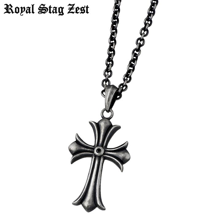 【ポイント2倍！20日まで！】 ロイヤルスタッグゼスト Royal Stag Zest シルバー ネックレス アクセサリー ブラックダイヤモンド クロス メンズ 十字架 SN25-031