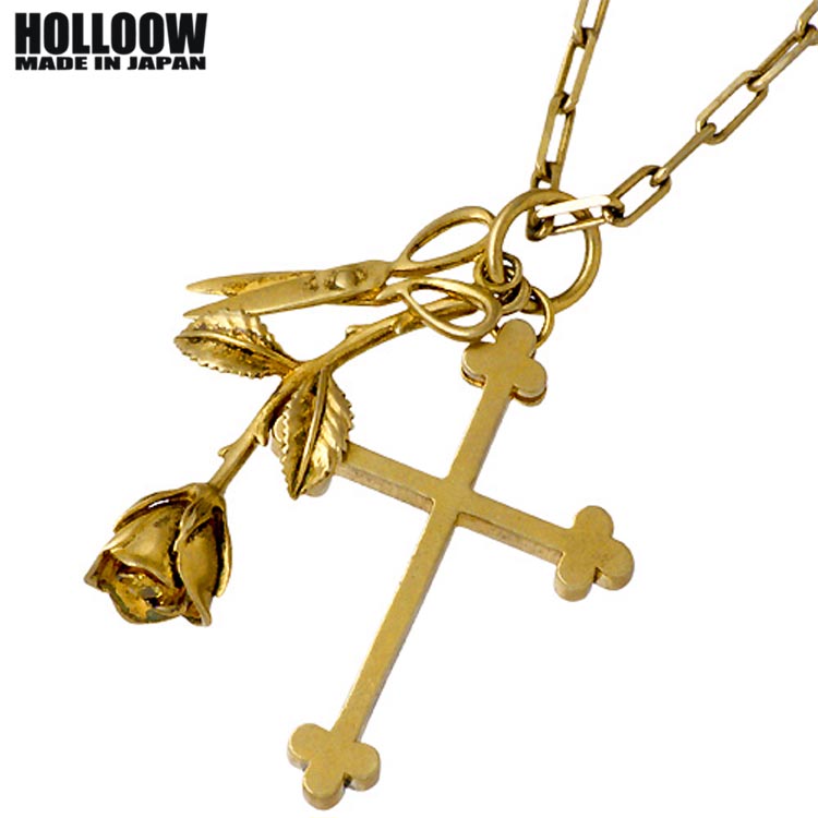 【ポイント2倍!マラソン終了まで】 ホロウ HOLLOOW トリニティー シルバー ネックレス アクセサリー チェーン付き ゴールドコーティング ローズ バラ 薔薇 銃 クロス 十字架 シルバー925 スターリングシルバー KHP-117GD|Baby・Sies(ベイビー・シーズ)