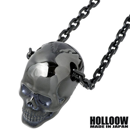 【ポイント2倍！マラソン期間中】 ホロウ HOLLOOW ニル スカル シルバー ネックレス アクセサリー チェーン付き ブラックコーティング ドクロ 髑髏 シルバー925 スターリングシルバー KHP-281BK