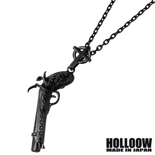 【ポイント2倍！マラソン期間中】 ホロウ HOLLOOW オールドガン シルバー ネックレス アクセサリー チェーン付き ブラックコーティング 銃 クロス 十字架 シルバー925 スターリングシルバー KHP-282BK