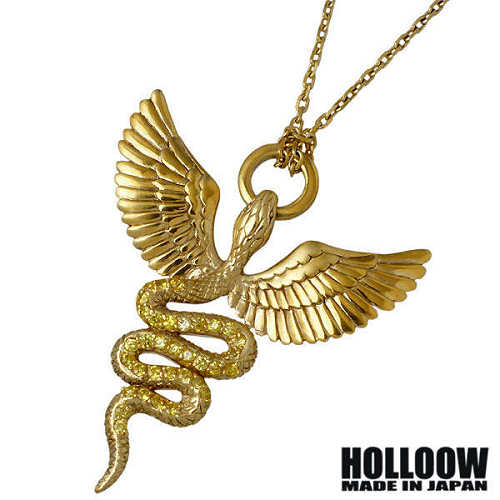 【ポイント2倍!マラソン終了まで】 ホロウ HOLLOOW ヒース ゴッド シルバー ネックレス アクセサリー チェーン付き ゴールドコーティング キュービック ヘビ 蛇 ウィング 翼 シルバー925 スターリングシルバー KHP-285GD|Baby・Sies(ベイビー・シーズ)