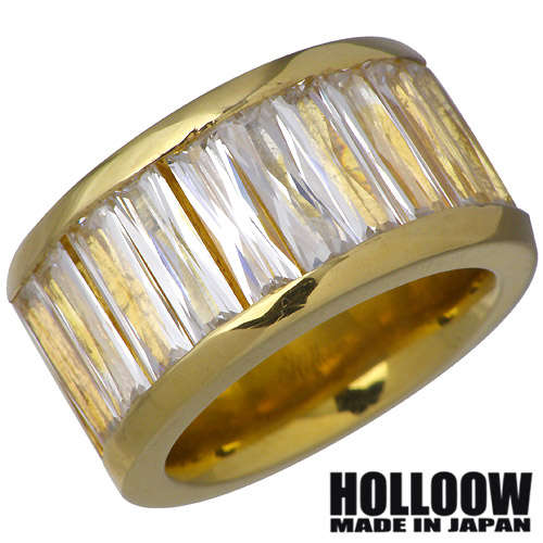【ポイント2倍！マラソン期間中】 ホロウ HOLLOOW レクテングル シルバー リング ゴールドコーティング キュービック 10～25号 指輪 アクセサリー シルバー925 スターリングシルバー KHR-66GD