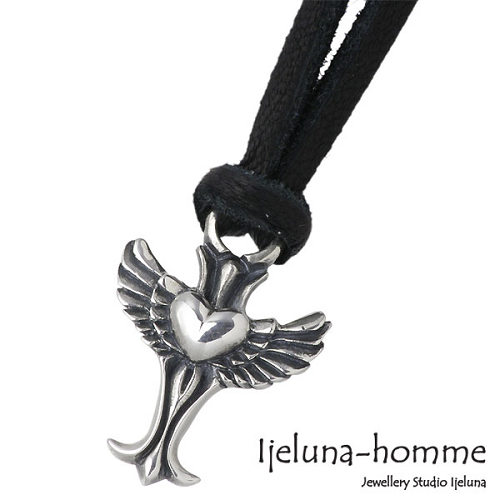 【ポイント2倍！マラソン期間中】 アイジェルナ オム Ijeluna-homme ラブ クロス シルバー ネックレス アクセサリー 革ヒモ付き シルバー925 スターリングシルバー AT-028P