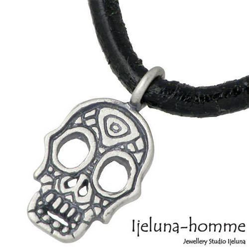 アイジェルナ オム Ijeluna-homme スカル プレート 小 シルバー ネックレス アクセサリー 革ヒモ付き シルバー925 スターリングシルバー AT-053N｜Baby・Sies（ベイビー・シーズ）
