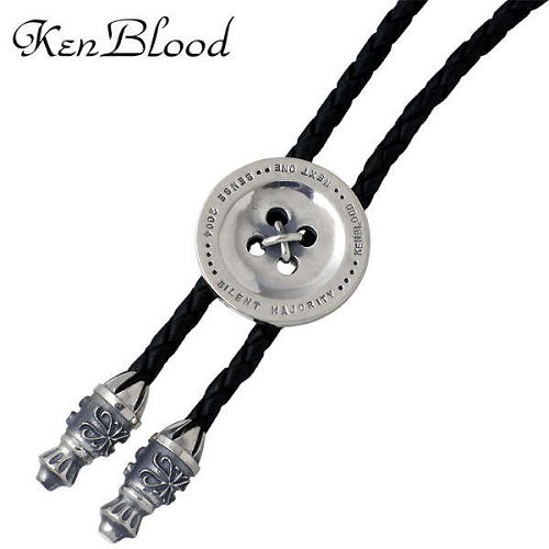 【ポイント2倍！マラソン期間中】 ケンブラッド KEN BLOOD ボタン シルバー ブラックレザー ループタイ ネックレス アクセサリー シルバー925 スターリングシルバー KB-KP-310BK