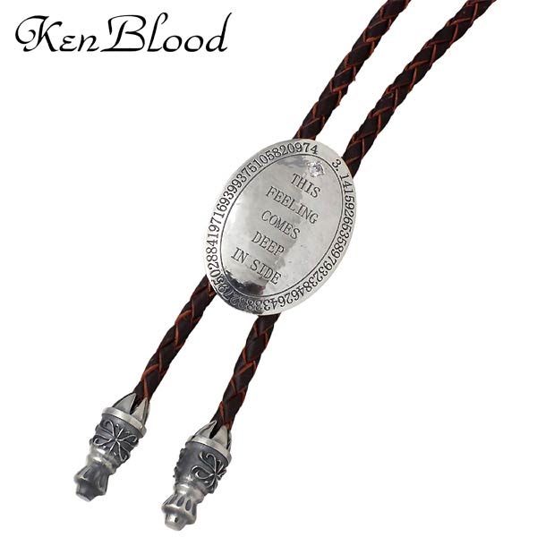 【ポイント2倍！20日まで！】 ケンブラッド KEN BLOOD オーバル プレート シルバー ブラウンレザーループタイ 十字架 アンティーク仕上げ シルバー925 スターリングシルバー KB-KP-313BR