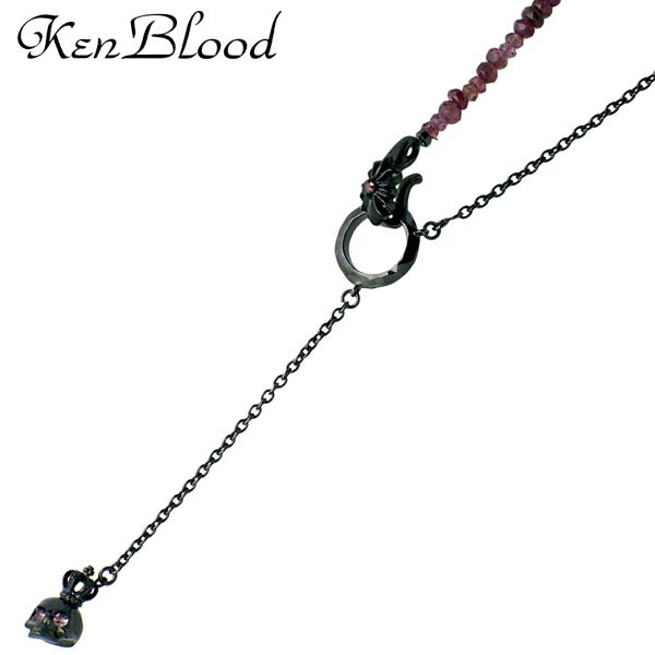 【ポイント2倍！マラソン期間中】 ケンブラッド KEN BLOOD スカル Y字 シルバー ネックレス アクセサリー ピンクトルマリン シルバー925 スターリングシルバー KP-385BK
